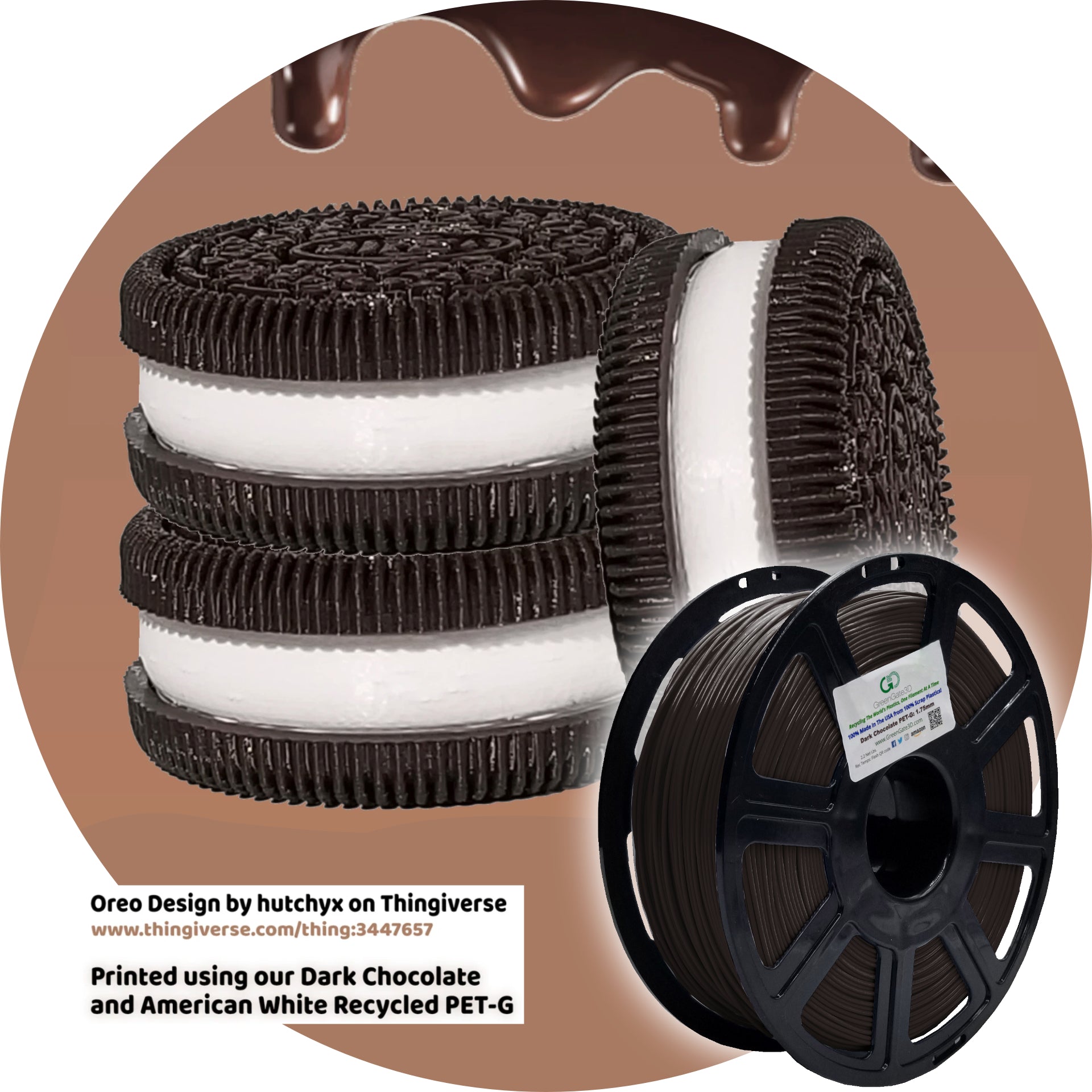 Dark Chocolate: Recycled PET-G (October 2025 GreenGate3D's 5th Anniversary Discount: 13%)