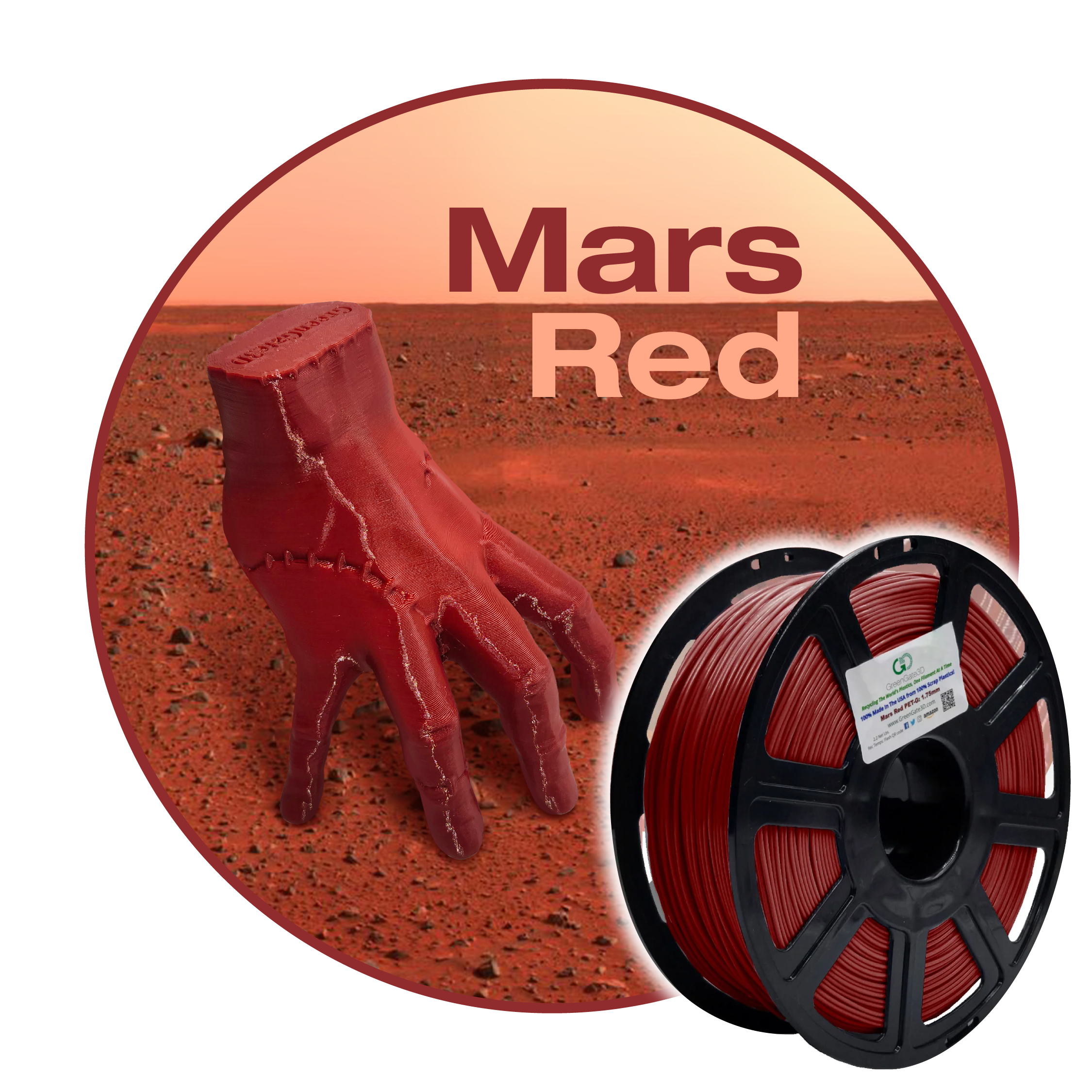 Mars Red: Recycled PET-G (October 2025 GreenGate3D's 5th Anniversary Discount: 13%)