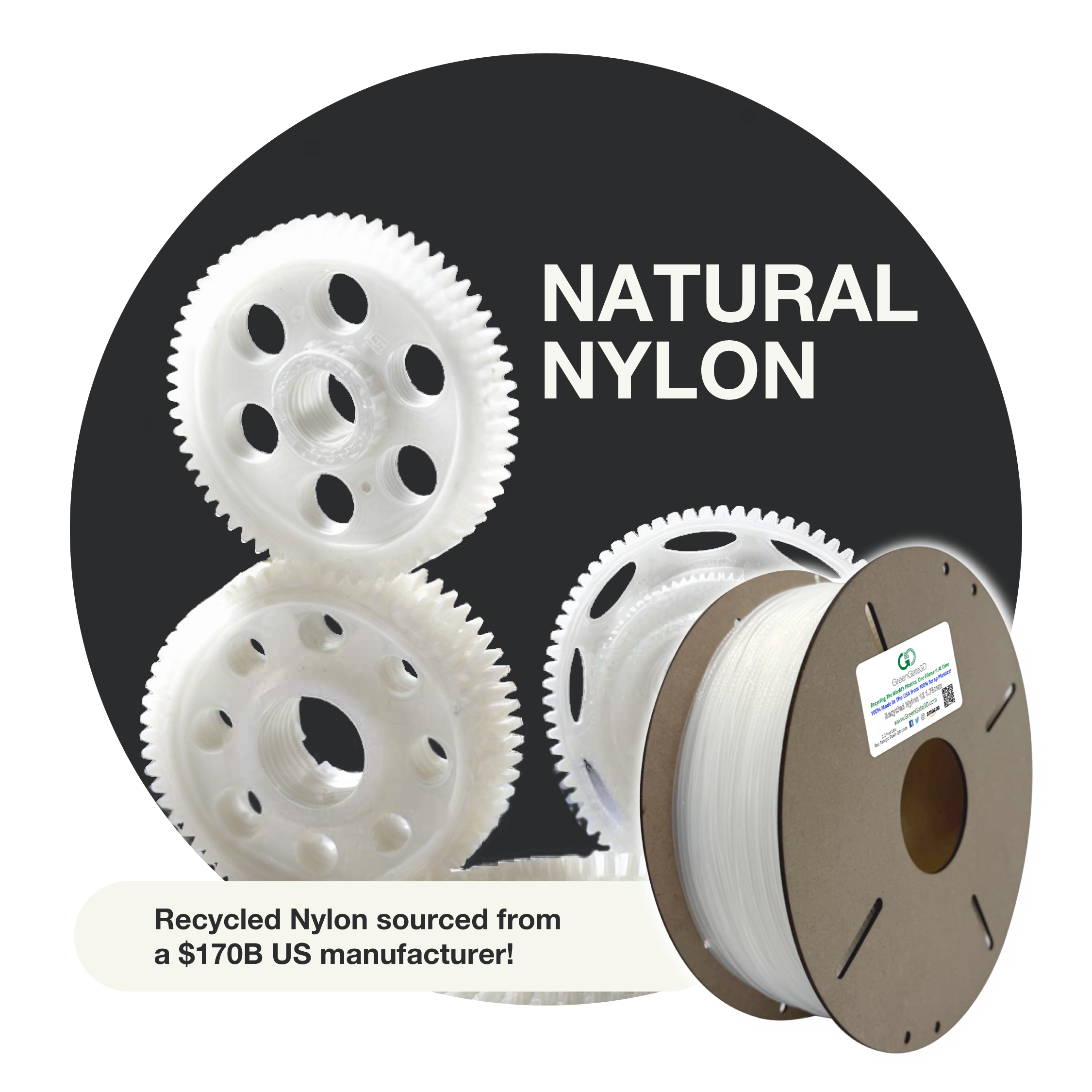 Natural Recycled Nylon 12: 500g (Not PET-G)
