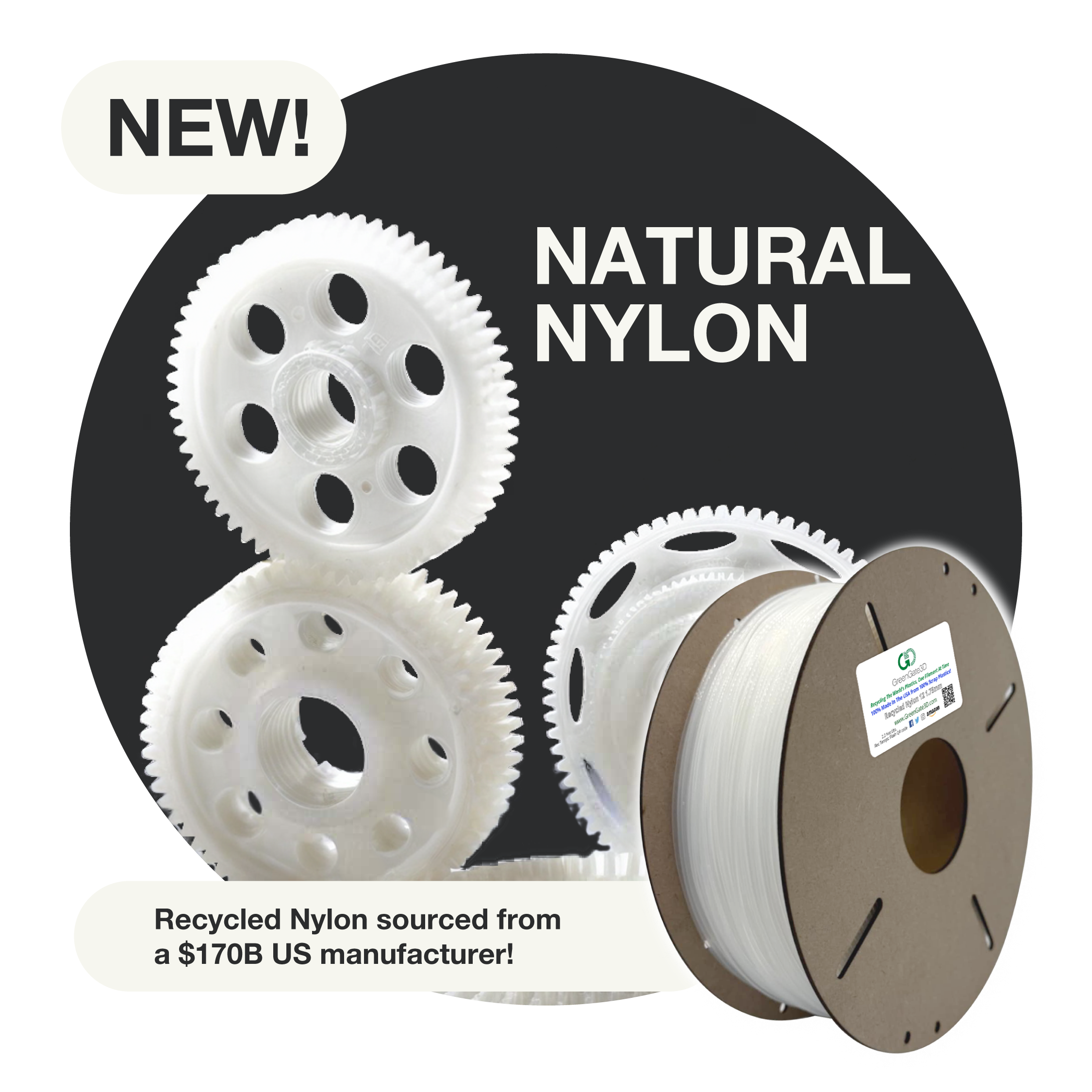 Natural Recycled Nylon 12: 500g (Not PET-G)