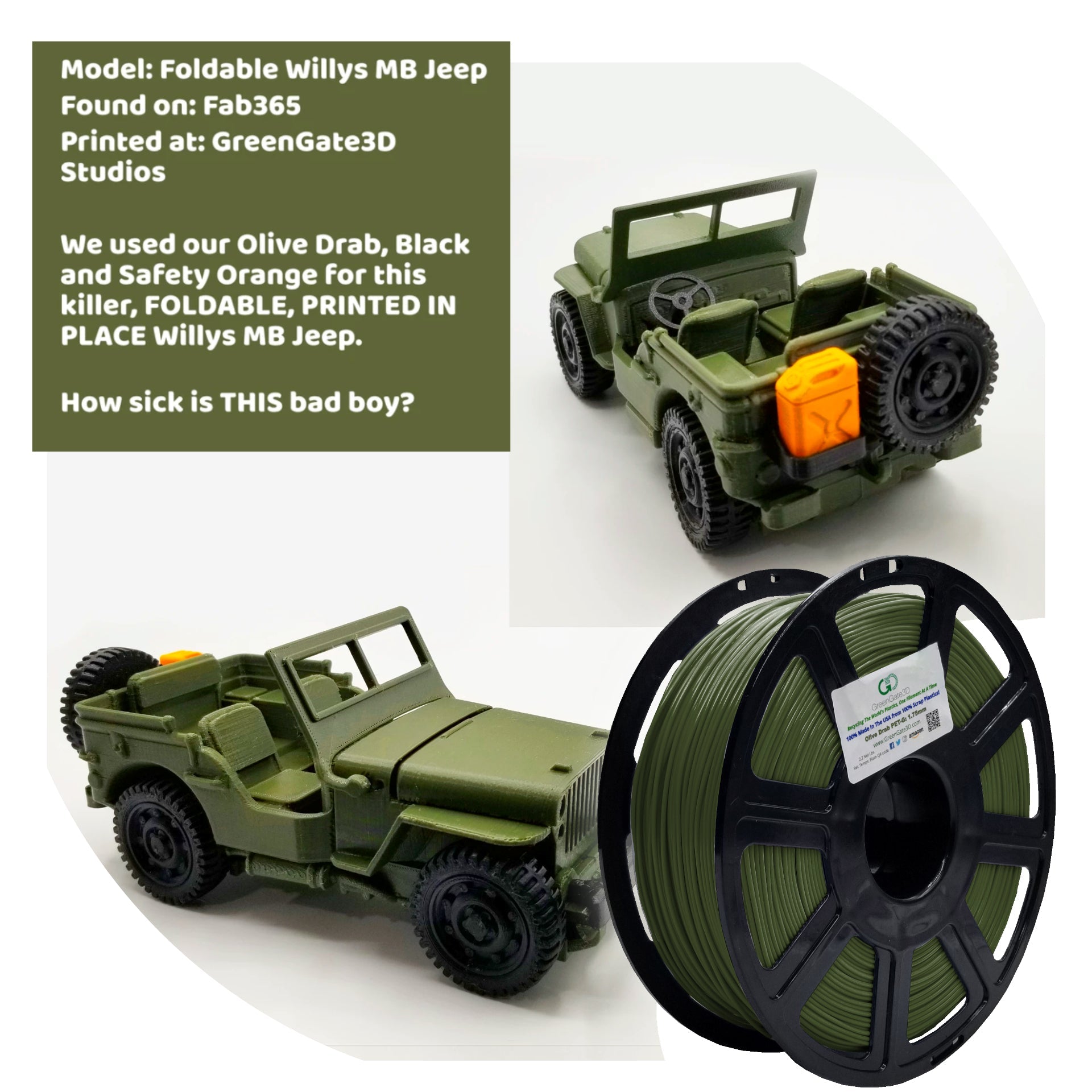 Olive Drab: Recycled PET-G (October 2025 GreenGate3D's 5th Anniversary Discount: 13%)