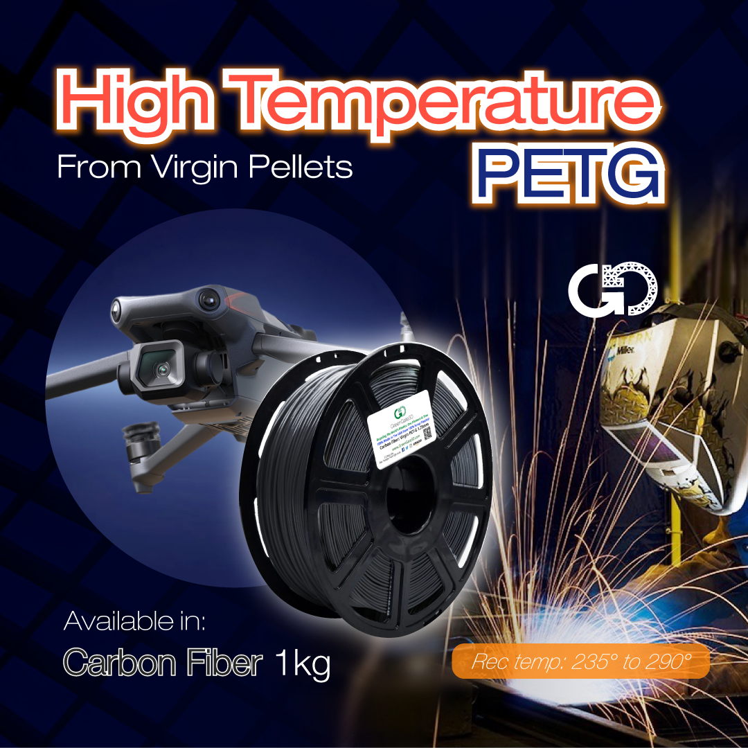 Carbon Fiber Black: High Temperature, Virgin PET-G