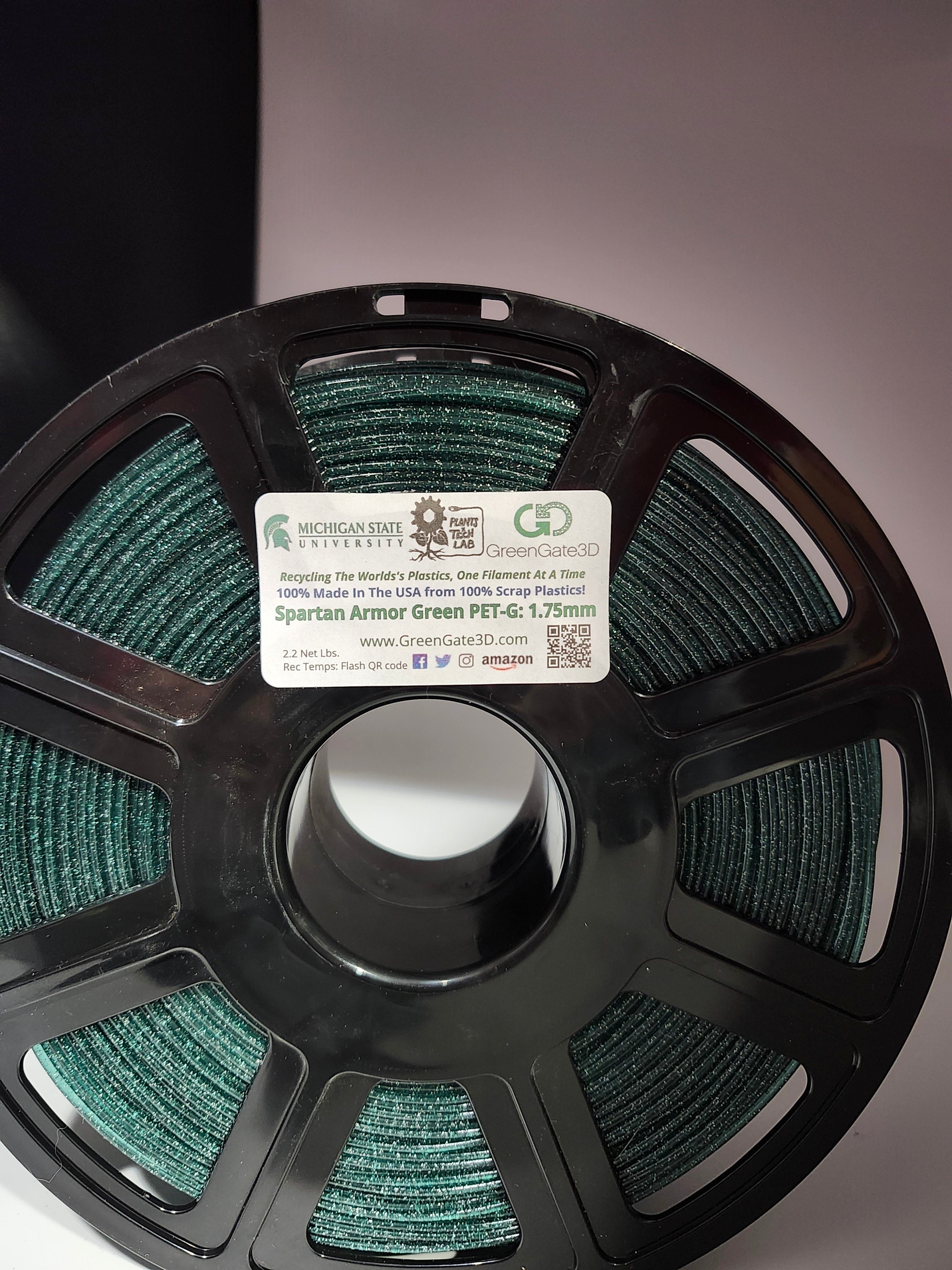 Spartan Armor Green: Recycled PET-G with ✨️S✨️P✨️A✨️R✨️K✨️L✨️E✨️S✨️ (New!) Michigan State University custom color!!!