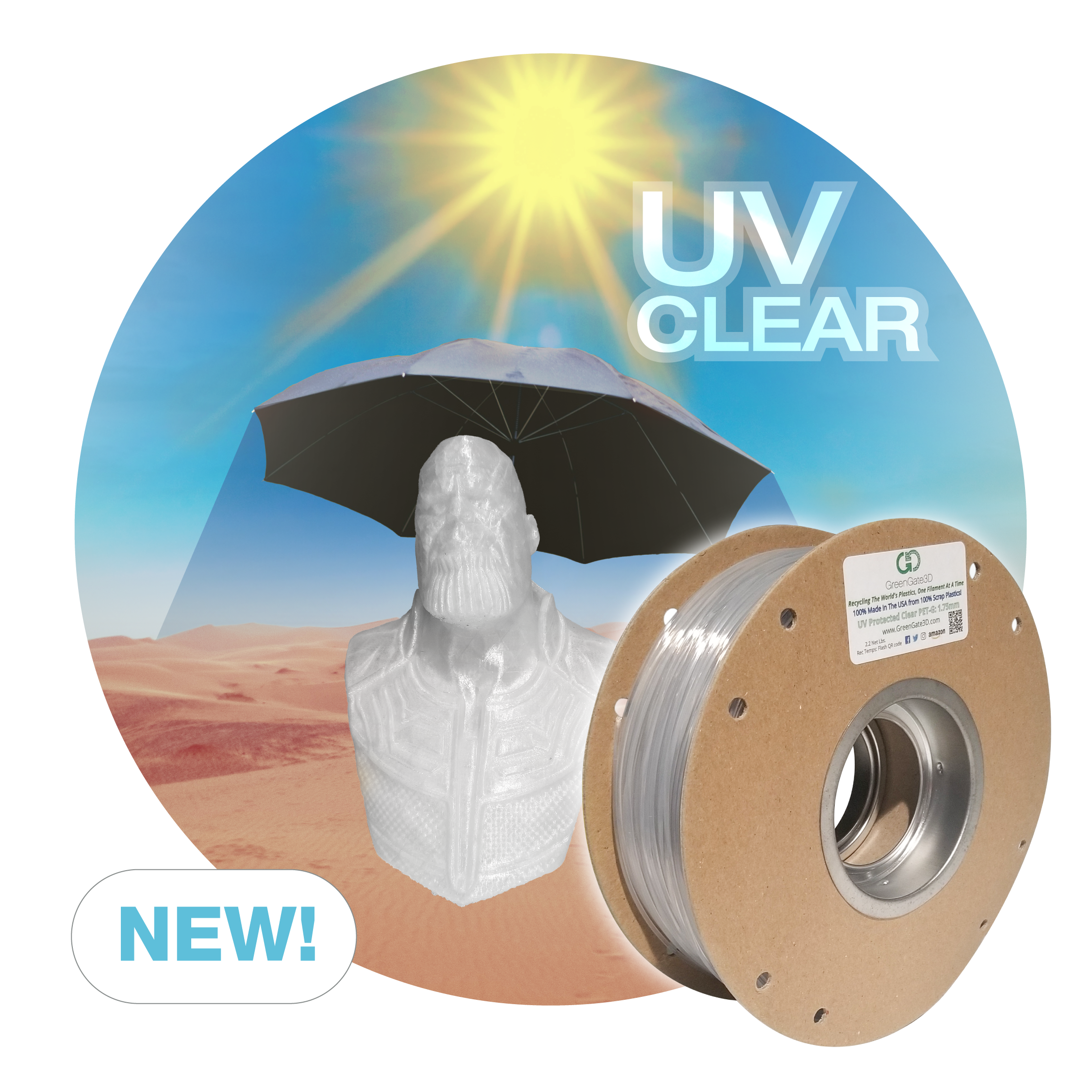 Clear w/UV Additive: Recycled PET-G